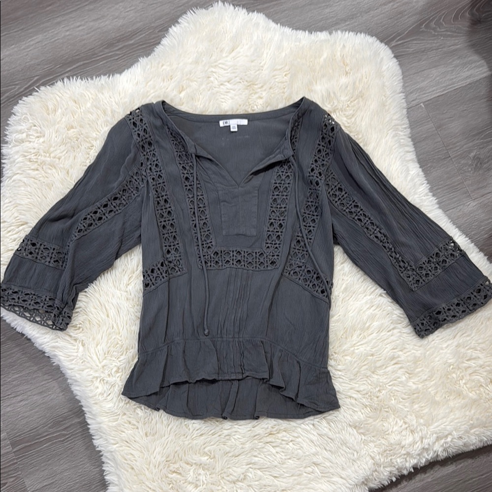Women's Gray Lace Detail Top